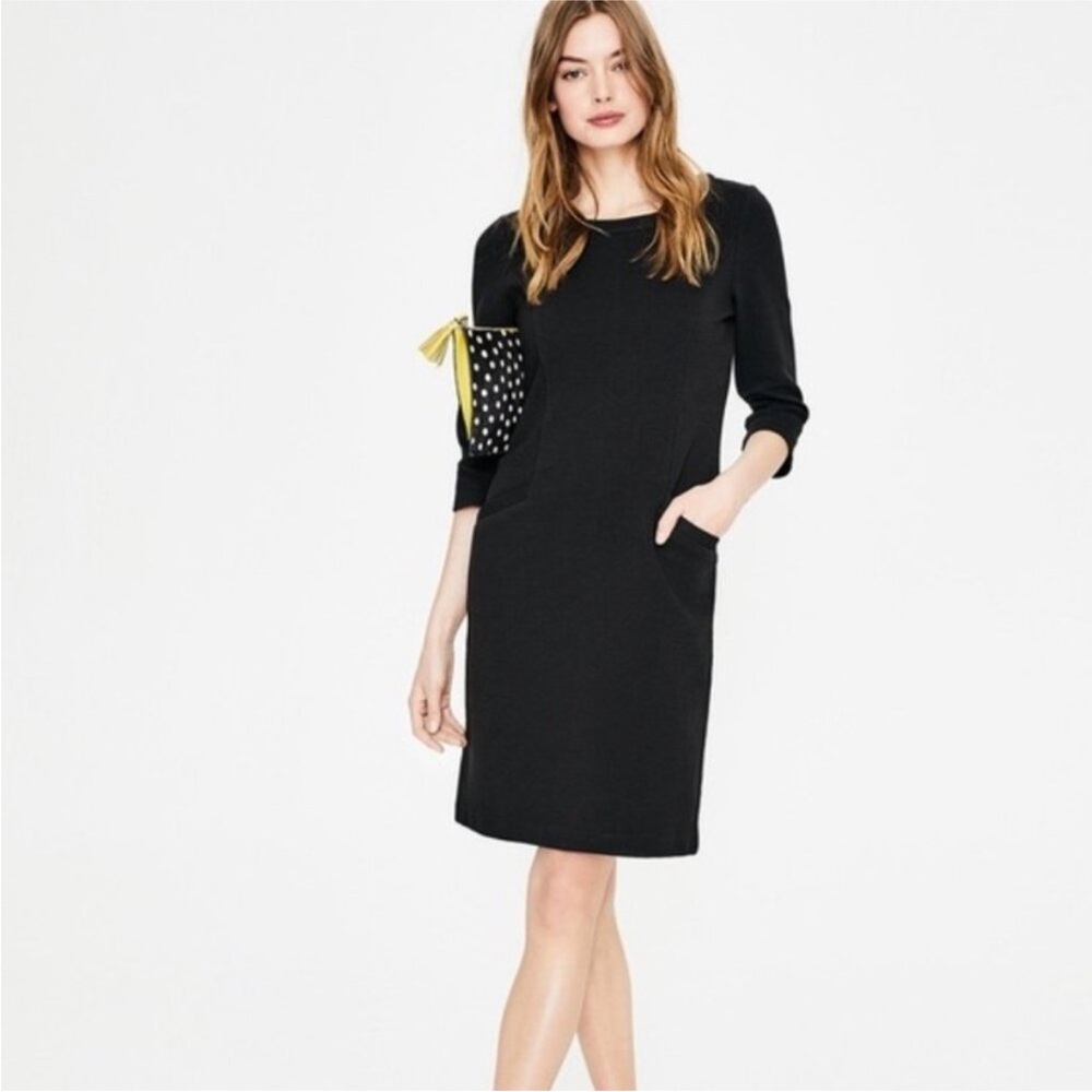 Boden Womens Classic Ribbed Knit Black 3/4 Sleeve Shift Dress Pockets Size 4